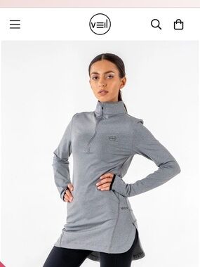 Veil Spark Heather Grey  Modest Quarter-Zip Tunic Pullover